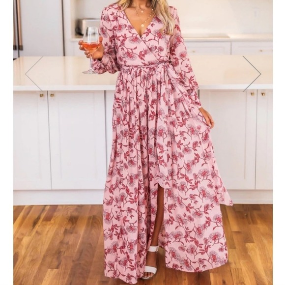 Pink Lily My Dearest Darling pink retro floral maxi dress‎ plus size 2X new - Picture 1 of 10